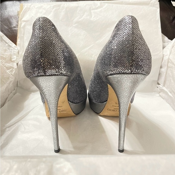 Jimmy Choo Dahlia, Dark silver Glitter peep pumps EU38.5 120mm, 3/4 platform. - Picture 6 of 10